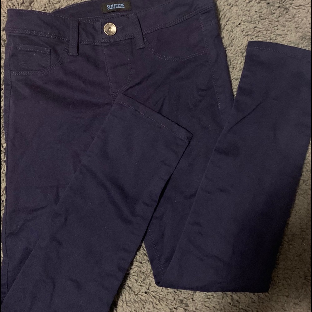 Navy Blue straight Squeeze pants.